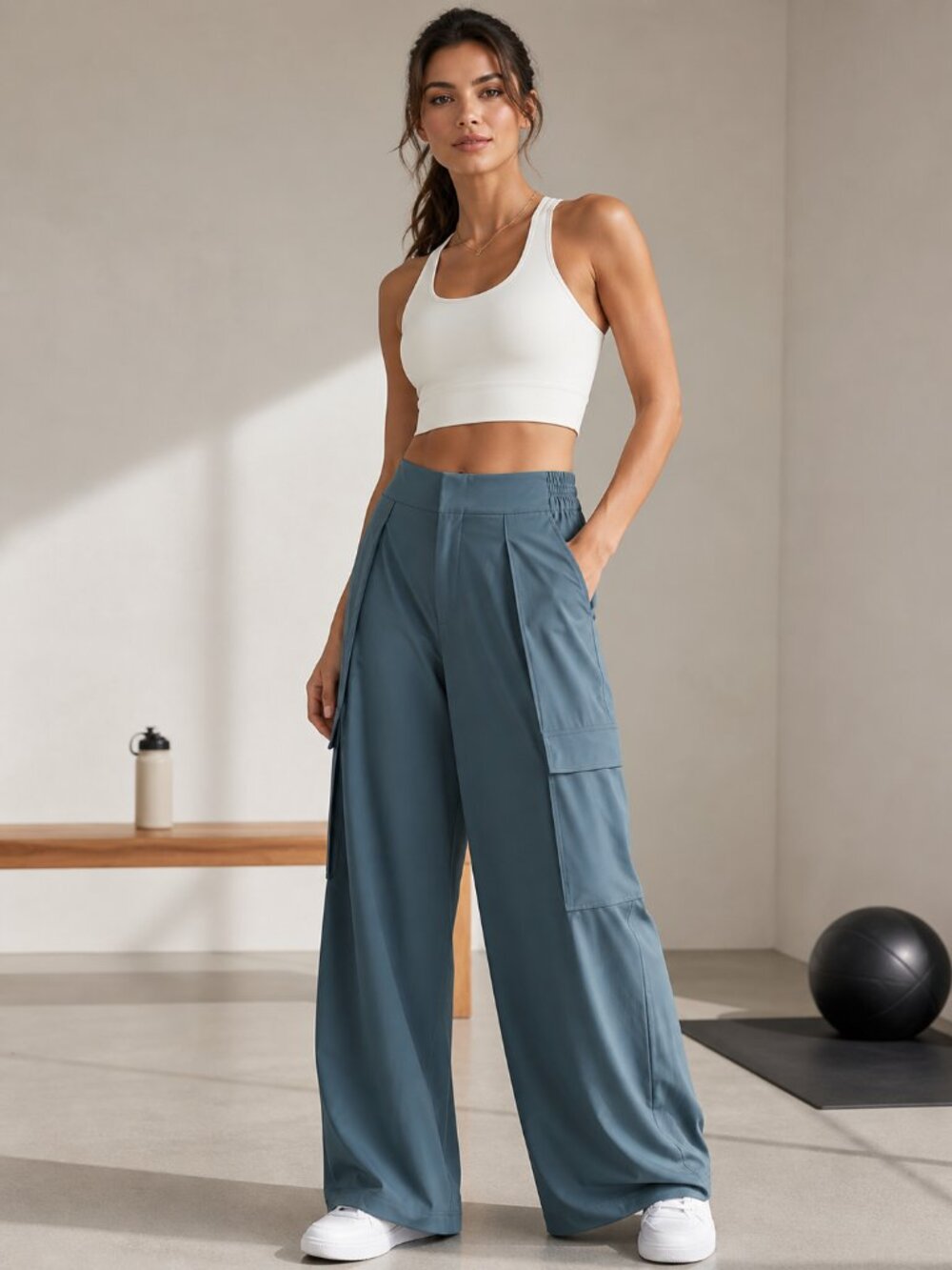 Athleta Pinnacle Women's Cargo Trouser 4 Teal Wide Leg Athleisure Utility Pants